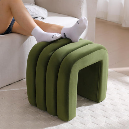 Scingu Multi-Functional Ottoman Stool, Footrest for Couch, Modern Vanity Stool for Make-up Room, Living Room and Entryway, Small Cute Footstool (Olive Green Velvet)