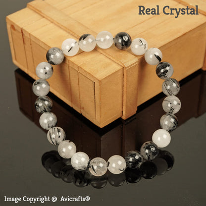 Avicrafts Black Rutile Bracelet Gemstone Bracelet Healing Yoga - Gemstone Beaded Stretch 8mm - Stone