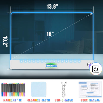16" Led Drawing Board for Kids Rechargeable, Portable Doodle Glow LED Note Board with 7 Colors, Light Up Acrylic Dry Erase Lumi Board with Stand, Easter Gifts Teen Boys & Birthday Gifts(White)