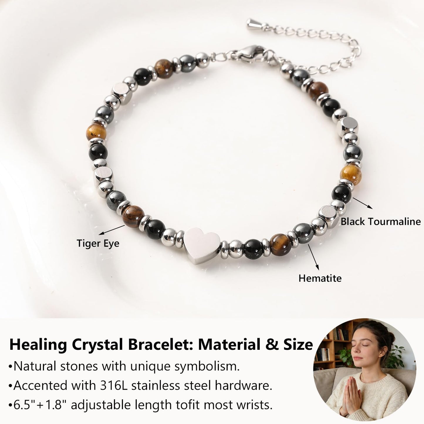 Jardme Natural Healing Crystal Bracelet for Women- Triple Protection