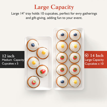 3-Tier Melamine Serving Tray Set, 14"x7" Platters for Serving Food, White Reusable Trays with Black Metal Display Stand for Cupcakes, Sevring Food, Dessert, Fruit, Cookie, Black