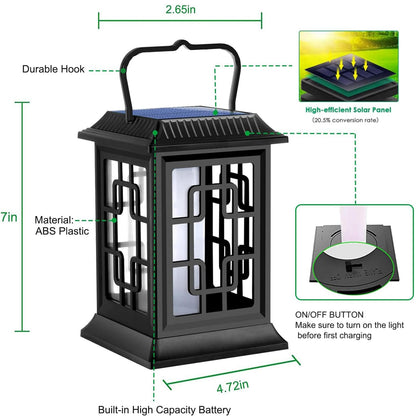 Ollivage Solar Lanterns Outdoor Waterproof Hanging Solar Lanterns Garden Lights Solar Powered Flame Lights LED Lights for Patio Pathway Deck Yard (2 Pack)