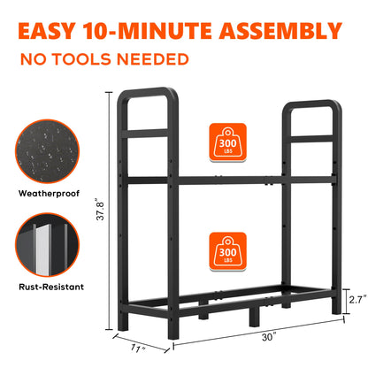 HXJLJY 2-Tier Large Firewood Rack Outdoor Indoor with Log Carrier Bag, 30" Stable Log Holder Rustproof Metal Wood Rack for Fireplace Patio Deck Firepit, Heavy Duty Firewood Storage Organizer Tool