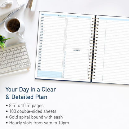 S&O Undated Daily Planner for Organization, Spiral Logbook with Hourly Schedule, Everyday Workbook Undated Diary- Routine To Do List Journal, Work Calendar Organizer Notebook, 200 Pages, 9” x 10.75”
