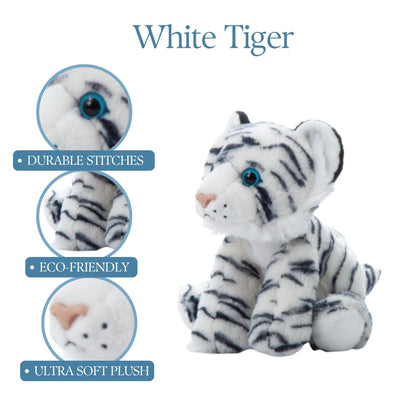 The Petting Zoo Tiger Stuffed Animal, Gifts for Kids, Wild Onez Zoo Animals, White Tiger Plush Toy 9 inches