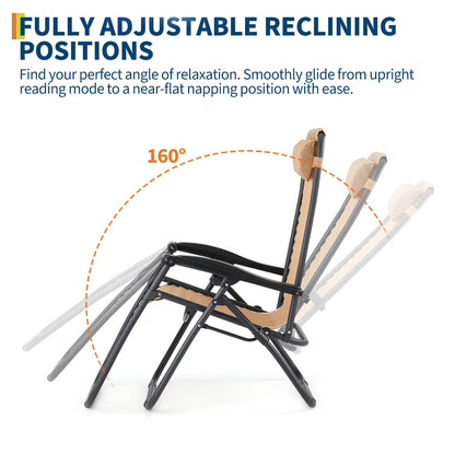 Patio Lounge Chairs Set of 2, Outdoor Recliner with Side Tray & Headrest - Heavy Duty Steel Mesh Folding Chairs, Adjustable Portable Camping Lawn Chairs for Poolside, Beach, Backyard, Deck