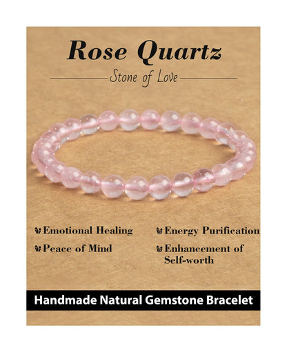 Landorilo Beaded Bracelet for Men Women, 6mm Natural Stone Rose Quartz Healing Crystal Stretch Bracelets, Ideal Christmas Birthday Jewelry Gifts with Energy Card，Replacement Beads Included