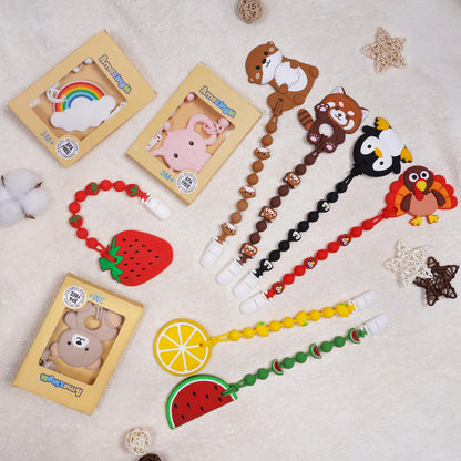 Cute Animal Baby Food Grade Silicone Teether Toy with One Piece Design Pacifier Clip Holder,Teething Toys Gift Set for 3 Months+ Boys and Girls,Freezer Safe,BPA Free (Otter)