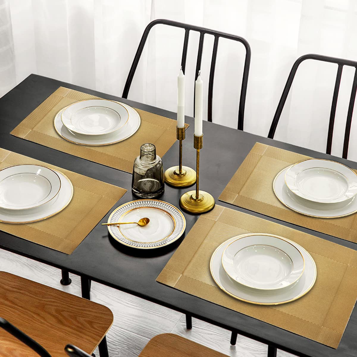 Trophable Placemats Set of 6, Table Placemats Heat Resistant Woven Placemats Washable PVC Place Mats Woven Vinyl Placemats Non-Slip Stain Resistant Kitchen Table Placemats Easy to Clean…