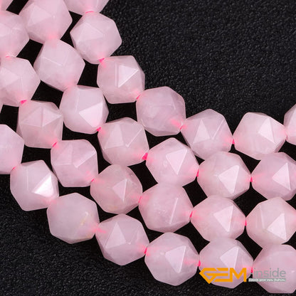 GEM-Inside Natural 8mm Pink Rose Quartz Gemstone Loose Beads Faceted Cambay Crystal Energy Stone Power for Jewelry Making 15"