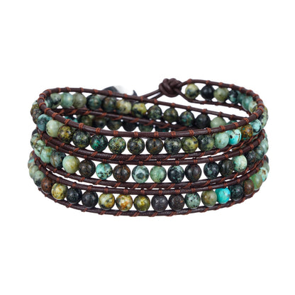 Plumiss Boho Natural 4mm African Turquoise Beads Stone 3 Wraps Bracelet Jewelry for Women Men