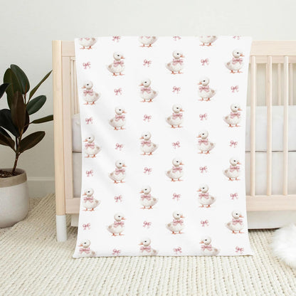 Cute Duck Pink Bows Baby Blankets for Boy Girl Farm Ducks Swaddle Flannel Receiving Blanket Soft Lightweight Infant Toddler Newborn Crib Stroller Ducks 40x50inch