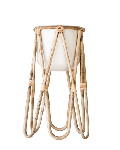Bloomingville Off- White Metal Raised Bamboo Stand (Set of 2 Pieces) Planter, Beige (AH0935)