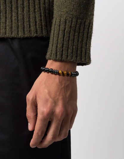 Landorilo Gifts for Men, 8mm Natural Stone Beaded Bracelets, Black Tourmaline & Tiger's Eye Healing Bracelet, Handmade Mens Jewelry Gift for Him, Husband, Son, Father, Friend(To My Son-8.3in)