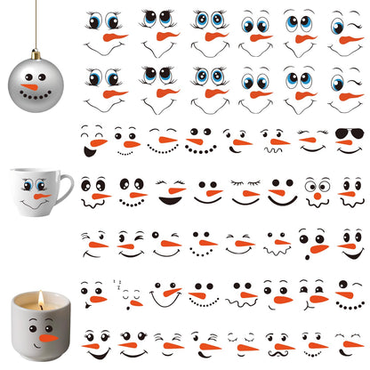 52PCS Snowman Face Stickers for Crafts, Snowman Face Decals for Christmas Ball Ornaments, Cups, Mugs, Jars, Window Stickers, DIY Christmas Tree Ornaments Decorations Holiday Crafts