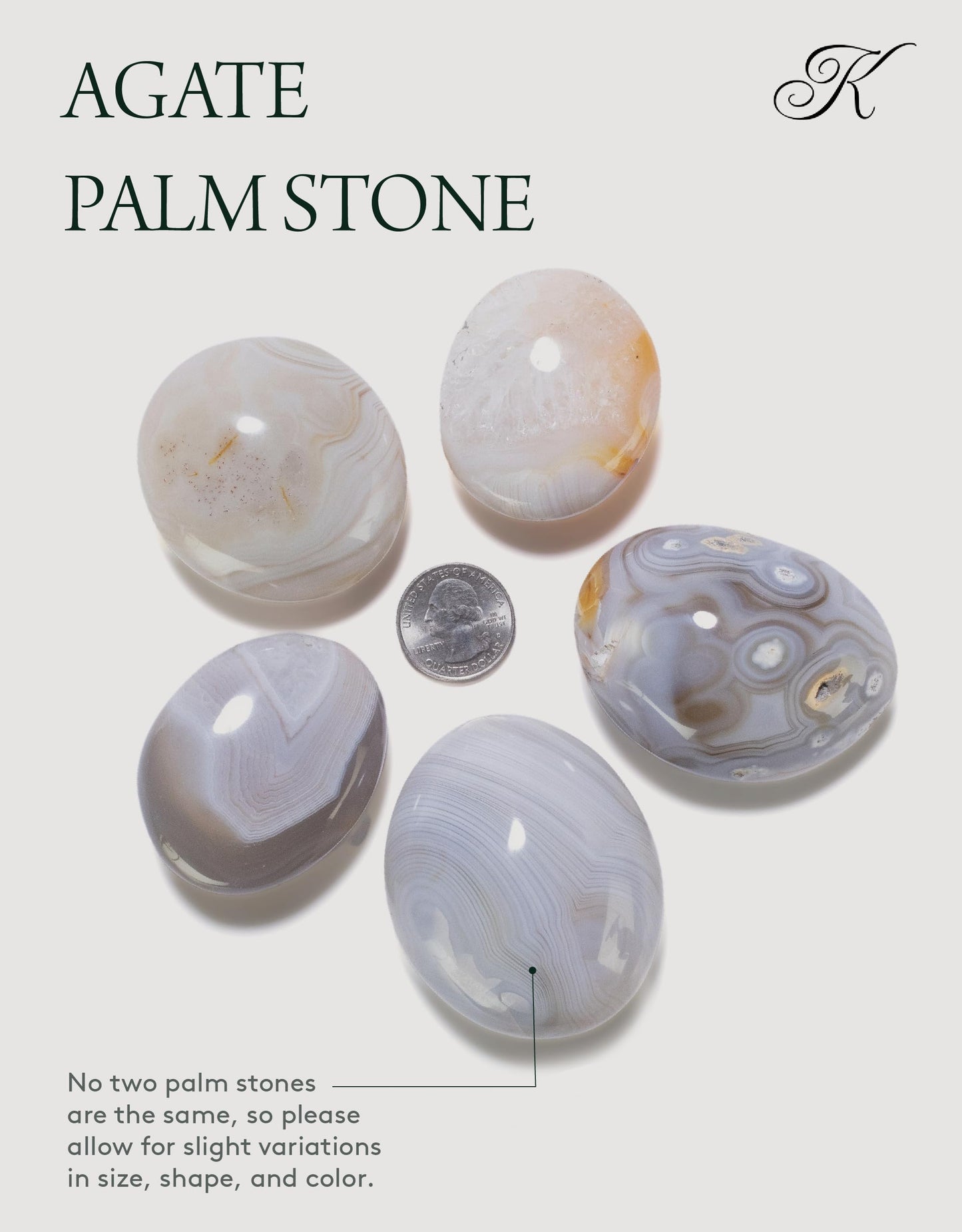 KALIFANO Palm Stone with Healing & Calming Effects - AAA+ Grade High Energy Worry Stone with Information Card - Reiki Crystal Used for Courage (Family Owned and Operated) (Agate)