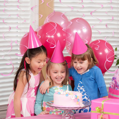 24 PCS Pink Hanging Swirl, Sparkle Ceiling Hanging Decorations, Plastic Streamer Party Decorations with Double-Swirls and Single-Swirls for Birthday Decorations, Easter, Graduation, Baby Shower