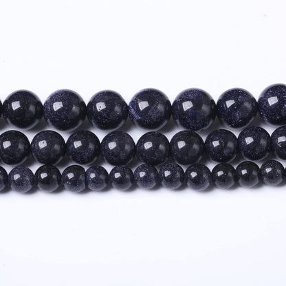 10MM Blue Sand Round Loose Beads Natural Gem Beads Crystal Energy Stone Beads for Jewelry Making DIY Bracelet Necklace