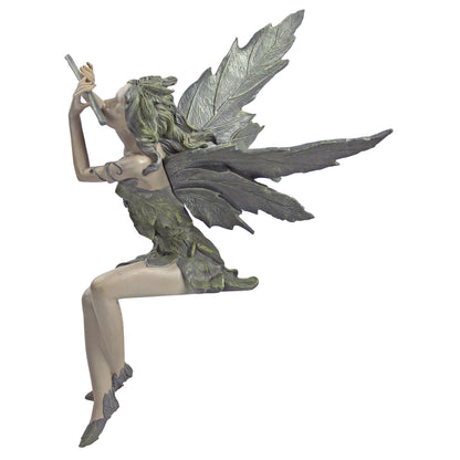 Design Toscano Fairy of the West Wind Shelf Sitting Garden Statue, 19 Inch Tall, Cast Stone Resin, Two Tone Stone Finish
