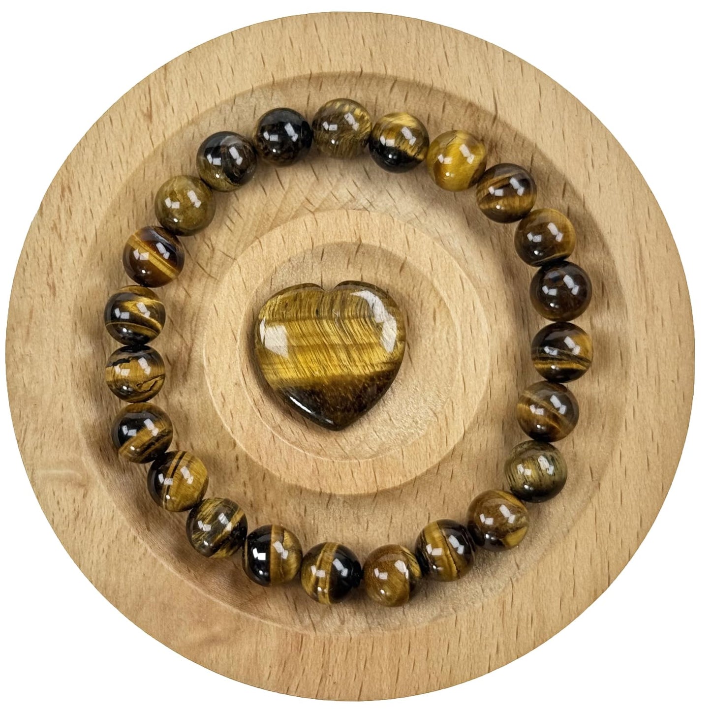 SAFEINA Tigers Eye Healing Crystal Stretch Bracelet for Women Men's Gifts, 8mm Stackable Beaded Bracelets with Heart Stones Set Stress Relief Yoga Reiki Gems