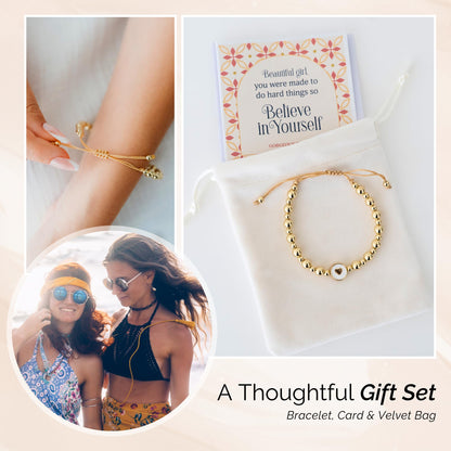 Inspirational Bracelets for Women – 18K Gold Plated – Motivational Gift Heart Pendant with Card