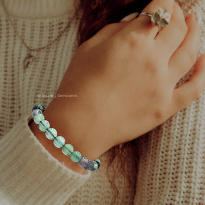 Amazing Gemstone Multi Fluorite Bracelet for Women Men's Gifts - Protection Healing Crystal Bracelet - 8mm Gemstones Beaded Adjustable Bracelet Pulseras Para Hombres Mujer Stocking Stuffers