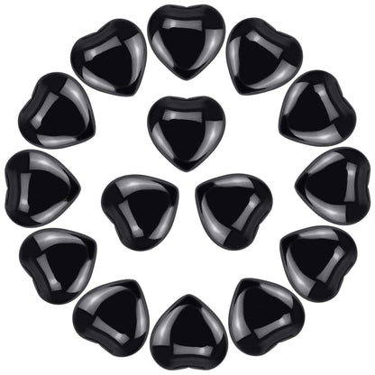 Marrywindix 15 Packs 0.8 Inch Healing Crystal Natural Black Obsidian Heart Love Carved Palm Worry Stone Chakra Reiki Balancing