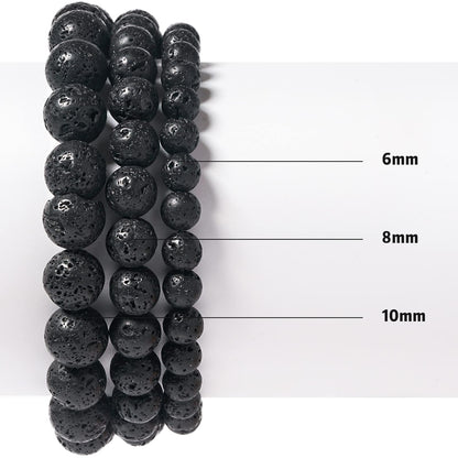 10mm Black Lava Round Bead - 35PCS Bulk Gemstone Beads for Jewelry Making, DIY Bracelets, Necklaces - Includes Crystal Stretch Cord - Stone Beads for Crafting Gifts