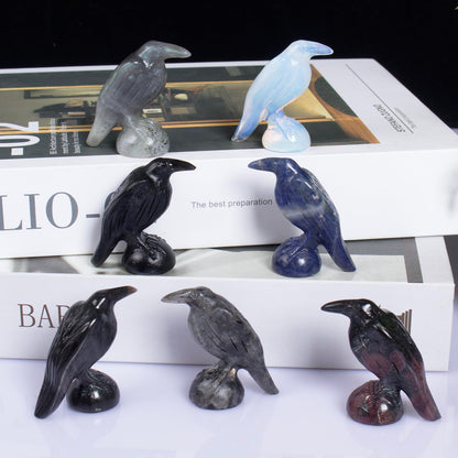 QLRSUXN Natural Garnet Raven Figurines, 2 Inch Healing Crystal Animal Statues, Lucky Guardian Pocket Crow Figurines as Women’s Gifts, Raven Statues for Office Home Decor and Ornament.