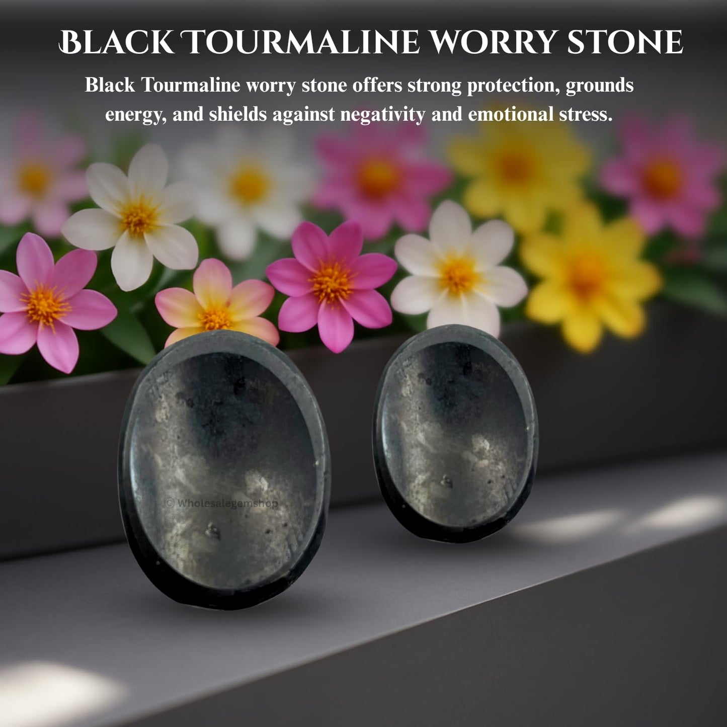 GEMSCITE Black Tourmaline Thumb Worry Stones Metaphysical Gemstone Crystal Healing Reiki Men Women Gift FENG Shui Positive Energy Love Wellness Palm Stones Wicca Powerful