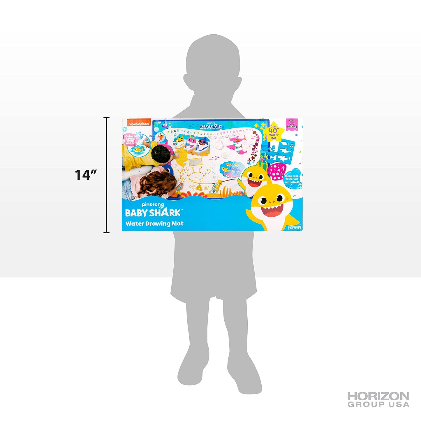 Baby Shark Water Drawing Mat by Horizon Group USA, Includes Reusable 40-Inch Water Drawing Mat, Refillable Water Brush & Pens, Stencils, Mess-Free Water Art for Toddlers, Age 3+
