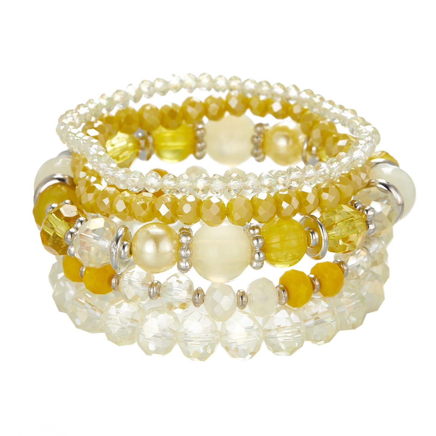 Noessla Beaded Boho Stretch Bracelet Colorful Stackable Crystal Beads Bracelets Trendy Costume Jewelry Mothers Day Gifts for Women(21-Yellow)