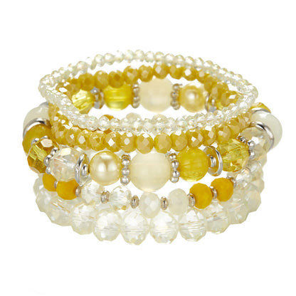 Noessla Beaded Boho Stretch Bracelet Colorful Stackable Crystal Beads Bracelets Trendy Costume Jewelry Mothers Day Gifts for Women(21-Yellow)