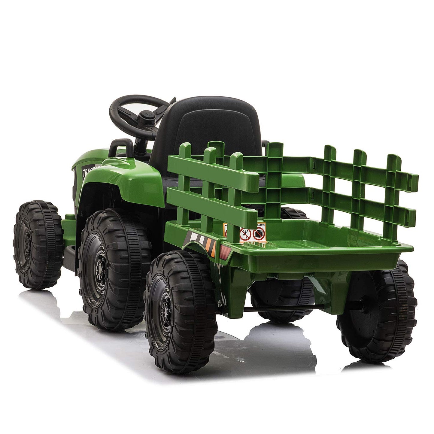 TOBBI Kids Electric Ride On Toy Tractor, Toddlers 12V Battery-Powered Car to Drive, 35W Dual Motor 6-Wheels Trailer Vehicle with 3-Speeds/LED & Horn Functions for Chirdren Aged 3-6-Dark Green