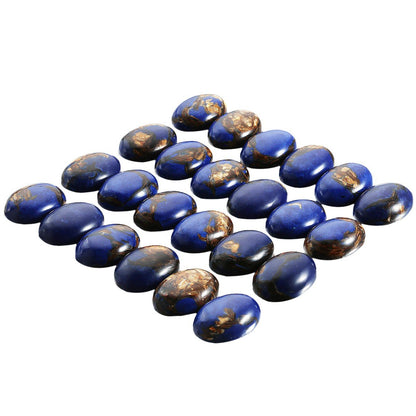 TUMBEELLUWA Sea Sediment Jasper Oval Stone Cabochons Flatback Semi-precious CAB for Jewelry Making Pack of 5, Blue&Gold(18x25mm)