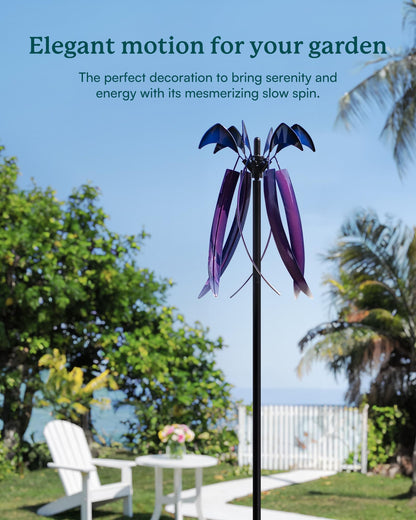 Cyan Oasis Wind Spinners for Yard Garden, Large Outdoor Metal Wind Spinner with Stake, Kinetic Wind Sculptures & Spinners Windmill for Outside Lawn Yard Art Decor(15" W x 73" H)