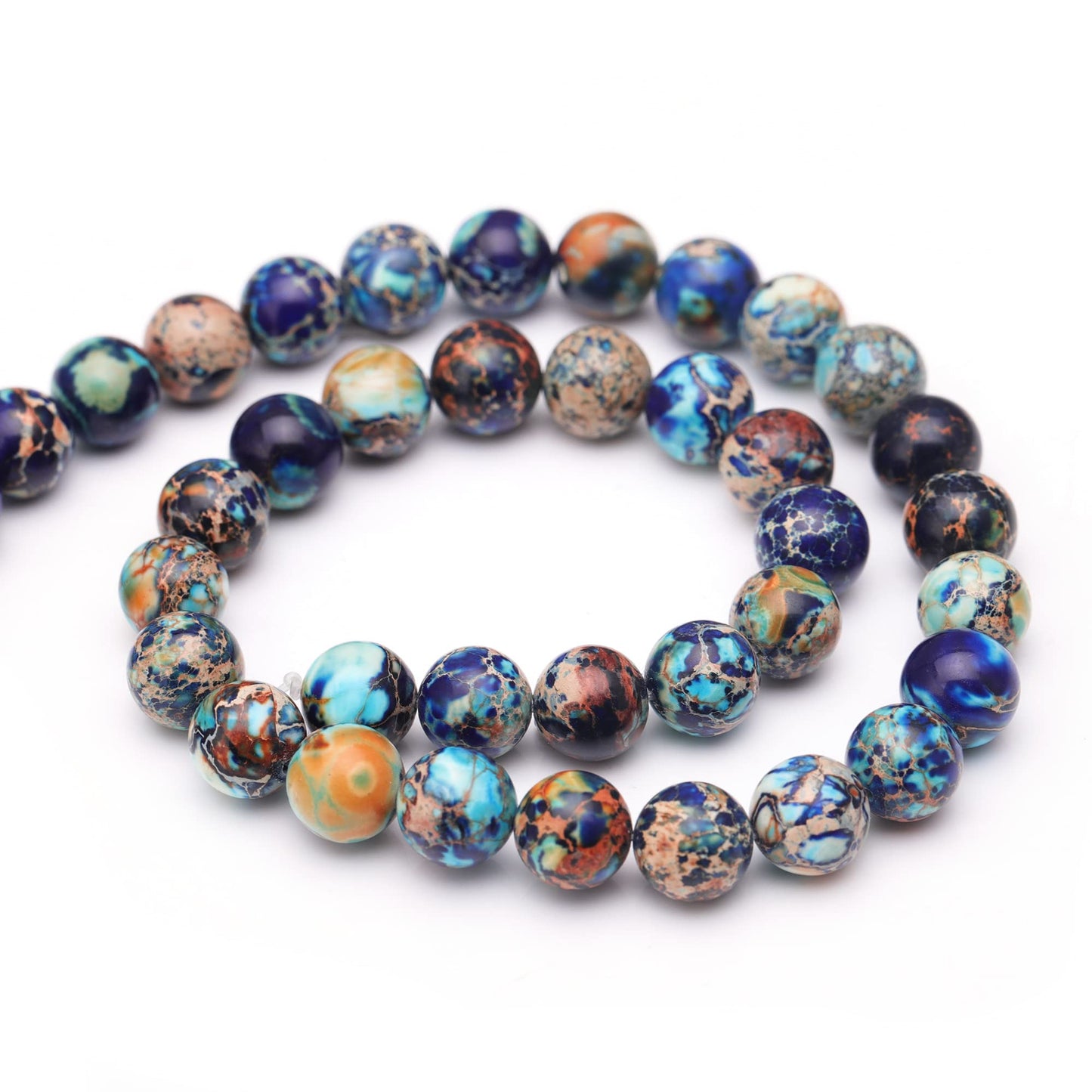 Youngbling Natural Gemstone Beads for Jewelry Making,8mm Mixed Blue Imperial Jasper Polished Round Smooth Stone Beads,Genuine Real Stone for Bracelet Necklace 16 Inch
