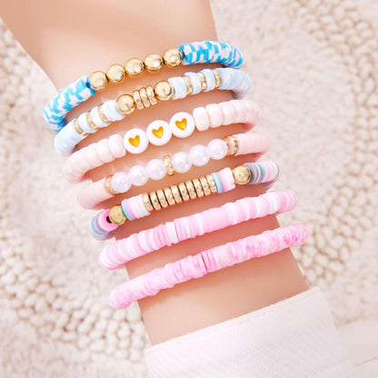 YEOSMINE Boho Heishi Clay Beaded Stretch Bracelets Stack For Women, Preppy Teens Friendship Gold Bracelets Cute Beach Surfer Accessories Bulk Set Trendy Fashion Jewelry