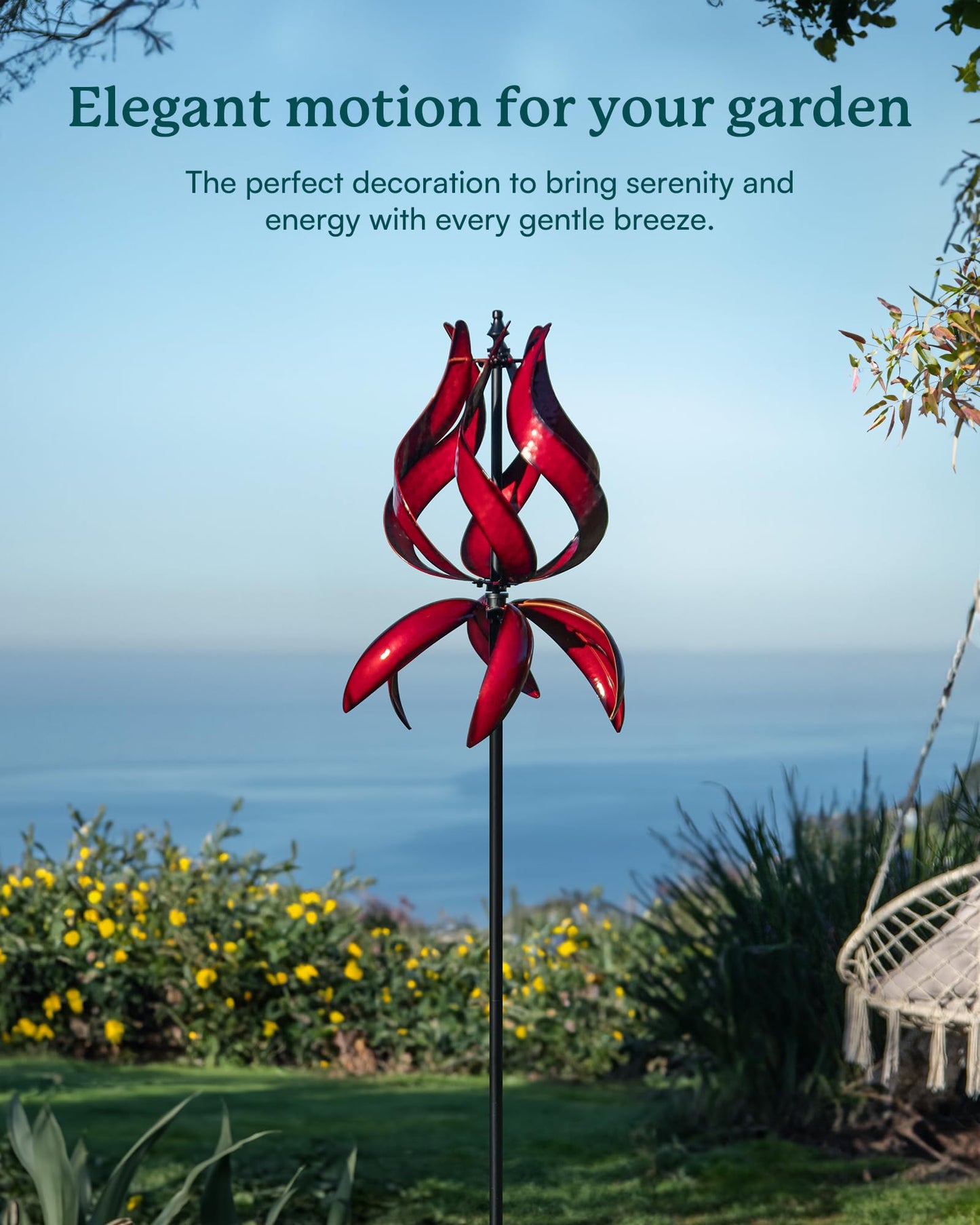 Cyan Oasis Yard Garden Wind Spinners - Large Outdoor Metal Wind Spinners with Stake, Yard Art Lawn Garden Decor (19" W x 87" H)
