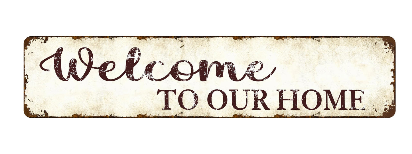 Outdoor Metal Welcome Sign - Welcome to Our Home - 16"x4" Weather-Resistant Front Door Decor - Rustic Porch Sign for Housewarming Gifts, Garden, Farmhouse - Country-Style Durable Metal Wall Art
