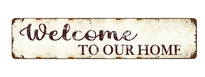Outdoor Metal Welcome Sign - Welcome to Our Home - 16"x4" Weather-Resistant Front Door Decor - Rustic Porch Sign for Housewarming Gifts, Garden, Farmhouse - Country-Style Durable Metal Wall Art