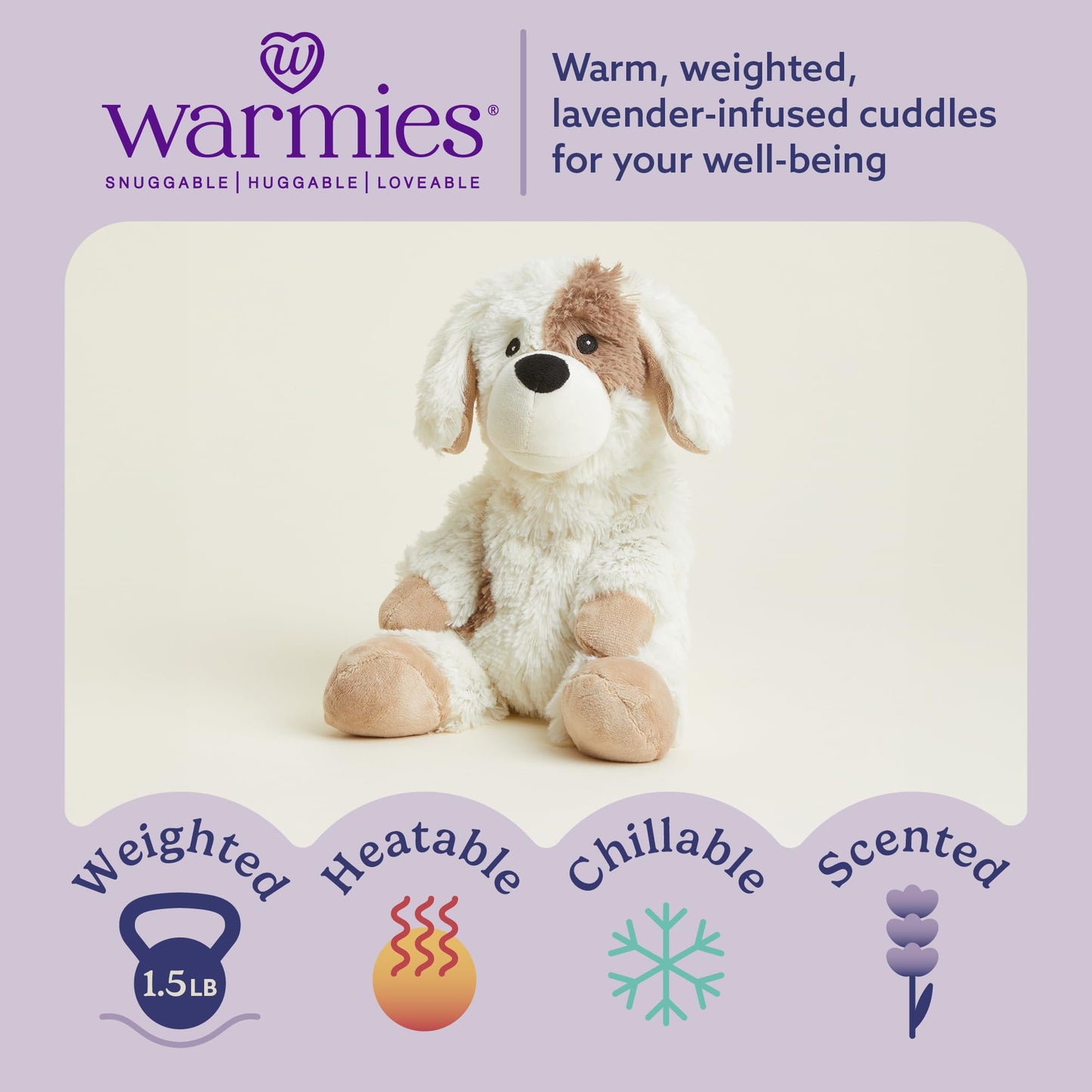 warmies Microwavable & Weighted Stuffed Animals, Puppy - Heated Stuffed Animal Plushie for Warmth & Comfort - Cute Soft Plush Toys for Adults & Children (Boys, Girls, Babies & Toddlers)