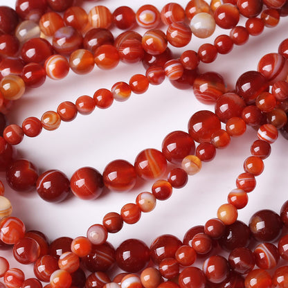 45PCS 8MM Natural Red Carnelian Stripe Agate Stone Beads Energy Healing Beads for DIY Jewelry Bracelet Necklace Making for Jewelry Making15Inch