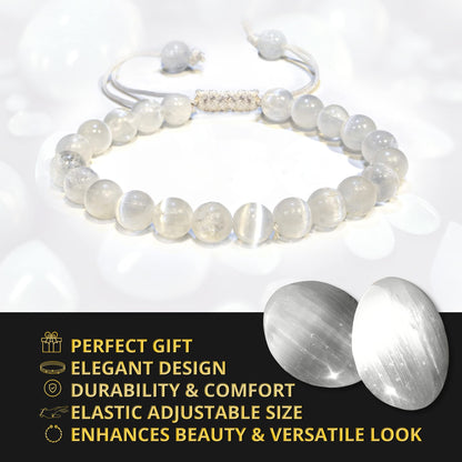 ANAYA AGATE Healing Crystal Bracelet – Chic Gemstone Bracelet for Men and Women – 8mm Round Bead Bracelets for Spiritual Healing, Protection, Positive Energy - Selenite