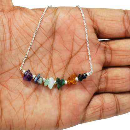 Gempires Multi Color Beaded Crystal Bracelet 7 Chakra Handmade Jewelry Hypoallergenic 8 Inch Silver Plated Healing Crystal Gemstone Women Bracelets
