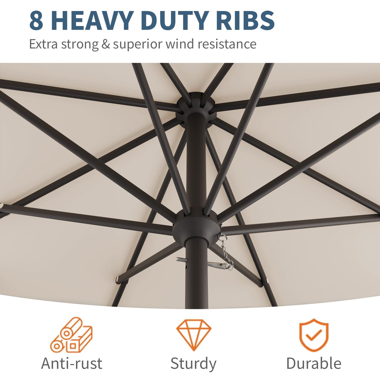 Tobeos 10FT Patio Umbrella, Outdoor Umbrella with Push Button Tilt and Crank, 8 Sturdy Ribs, UV Protection & Waterproof Market Umbrella for Pool, Backyard, Beach,Deck (Beige)