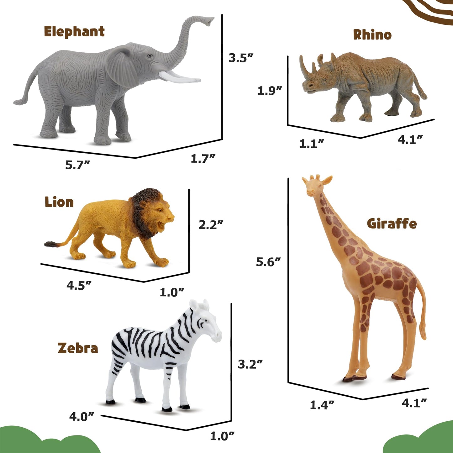 Beetots Safari Animal Figurines Set for Kids, 10 Piece Realistic Wild Zoo Animals Collection with Elephant, Lion, Tiger, Giraffe, Educational Toys for Toddlers Boys Girls