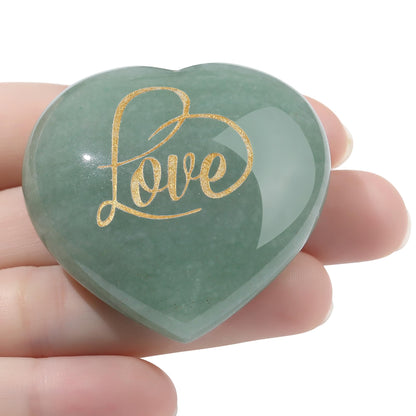 ZHIYUXI 45mm Green Aventurine Engraved Heart Stone St Patricks Day Decorations Healing Crystals Gem Stones Heart Shaped Rocks Polished Green Stones Meditation Healing Gifts for Women Reiki