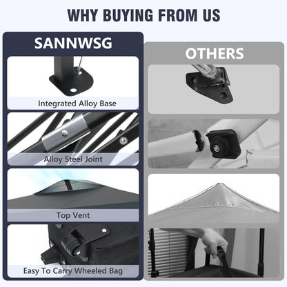 10X10 Pop Up Canopy Tent,Removable Pockets Sidewall for Extra Storage,Easy Up Canopy,Heavy Duty One Person Set Up Event Tent,Grey