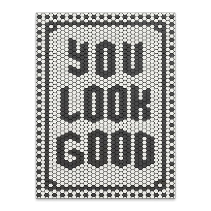 OMANI Black and White Quotes Wall Art Trendy Minimalist You Look Good Poster Funky Hexagon Tile Canvas Prints for Living Room Bathroom Wall Decor 12x16 inch Unframed